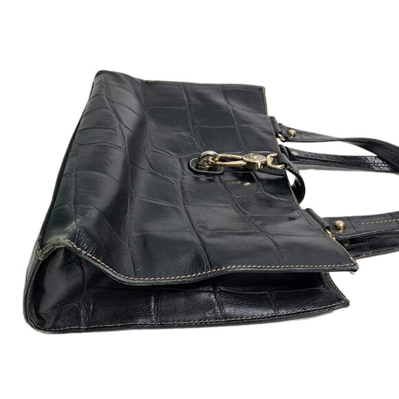 Dooney Bourke Black Crocodile Embossed Leather Logo Lock Hobo Bag Tote Alligator - Picture 5 of 14